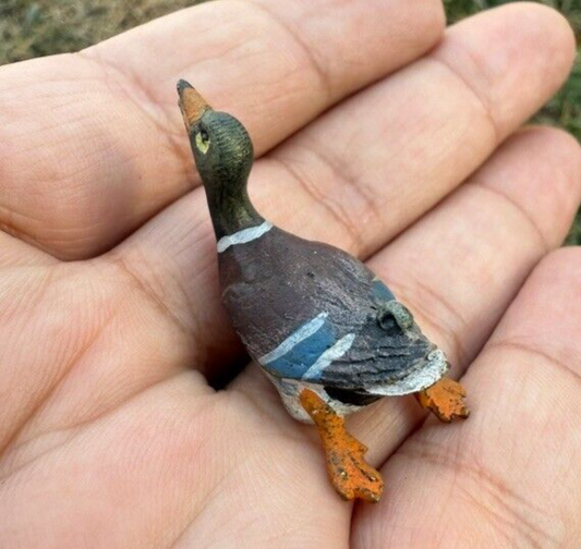 Antique Austrian Vienna Cold Painted Bronze Figure of Cute Mallard Duck Swimming1