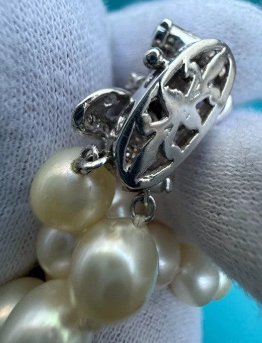 Genuine Early Vintage String of Cultured Pearls 14K White Gold Clasp MGM J11