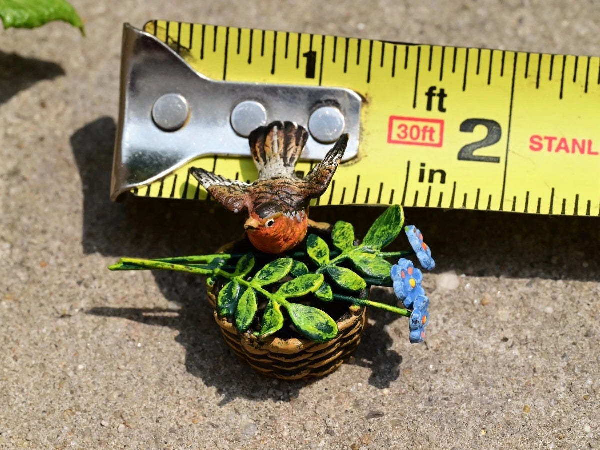 Mid- 1900s Austrian Vienna Cold Painted Bronze Song Bird In Flower Basket7