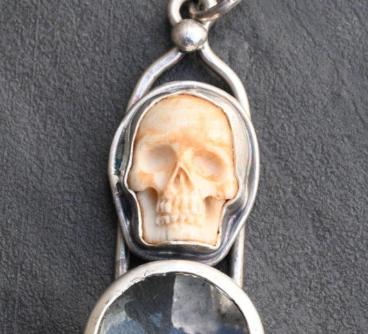 Awesome Signed Sterling Silver & Human Skull Design Southwest Jewelers Loupe1