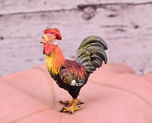 Colorful Antique Austrian Vienna Cold Painted Bronze Figure of Miniature Rooster1