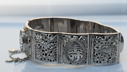 Awesome Chinese Vintage Export Silver Bird Of Paradise Panel Bracelet1
