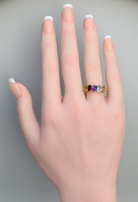 Rainbow Semi-Precious Gemstone Ring with Half Eternity Band in 10K Yellow Gold1