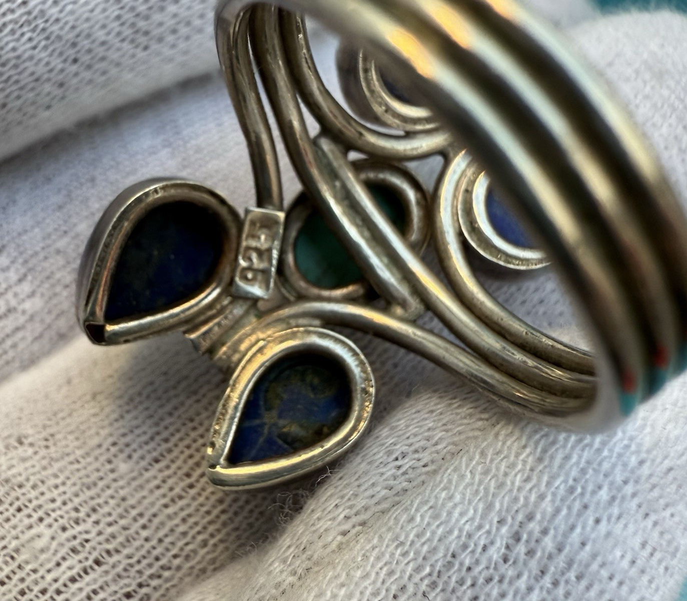 Very Beautiful Sterling Silver Southwest Style Ring w/ Lapis & Turquoise 5