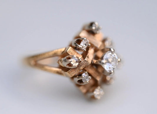 Antique Old Mine Cut Diamond Cluster 14k Yellow Gold Ring1