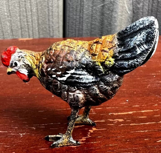 Small Antique Austrian Vienna Cold Painted Bronze Figure of Chicken1