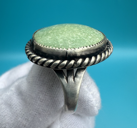 Native American Style Sterling Silver Ring w/ Gaspeite or Green Turquoise Stone1