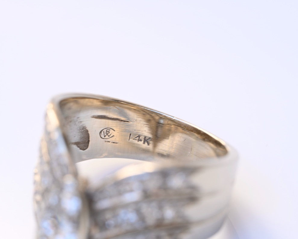 14K Retro Early Vintage Art Deco Style 3 Band Chevron Diamond Ring IGI Certified8
