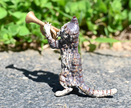 Fritz Bergmann Austrian Vienna Cold Painted Bronze Musical Cat Playing Trumpet1