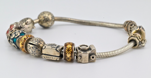 Original Vintage PANDORA Sterling Silver Charm Bracelet1