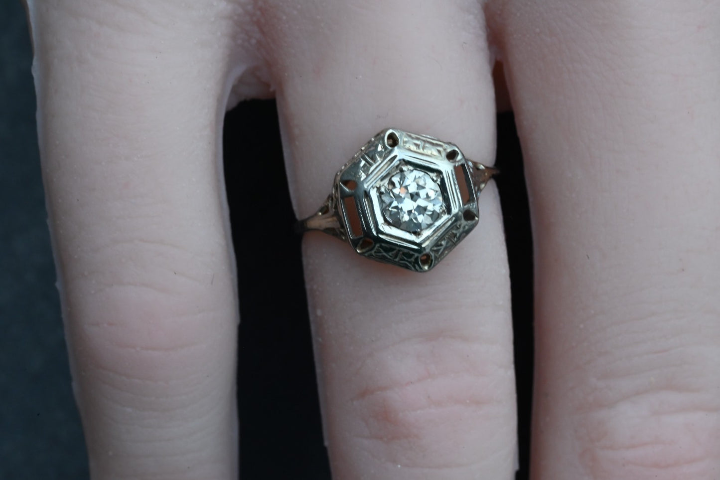 Gorgeous Antique Art Deco Period 14K White Gold Ring with .30 ct Natural Diamond6