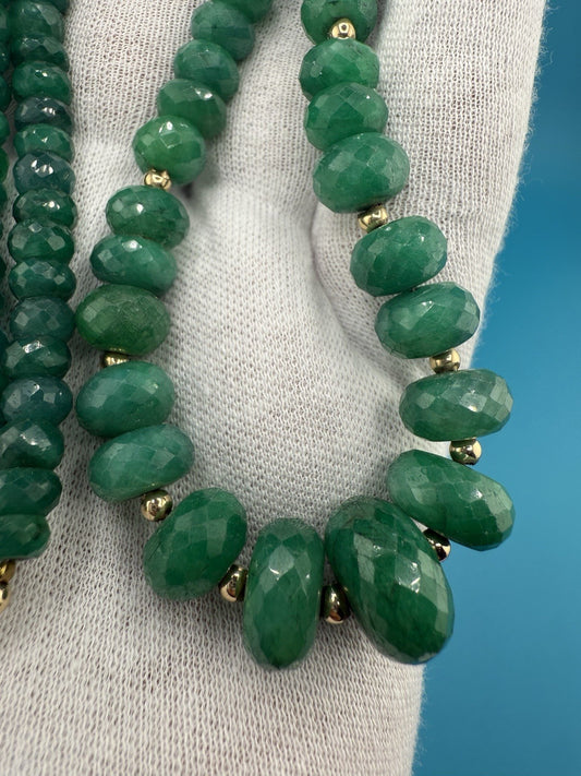 Wonderful Antique / Vintage Art Deco Faceted Beaded Emerald Color Beryl Necklace1