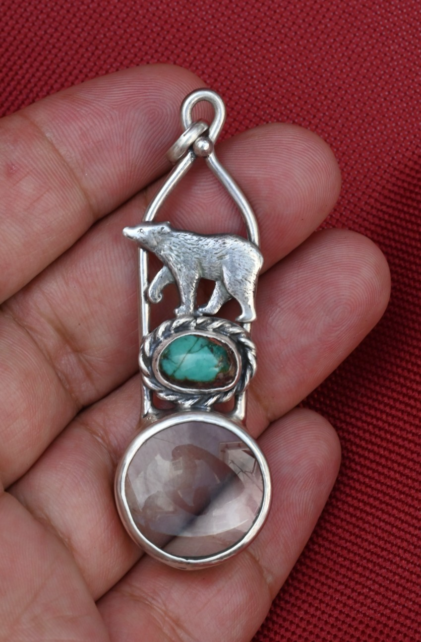 Cool Design Sterling Silver Southwest Jewelers Loupe W/ Turquoise & Bear5