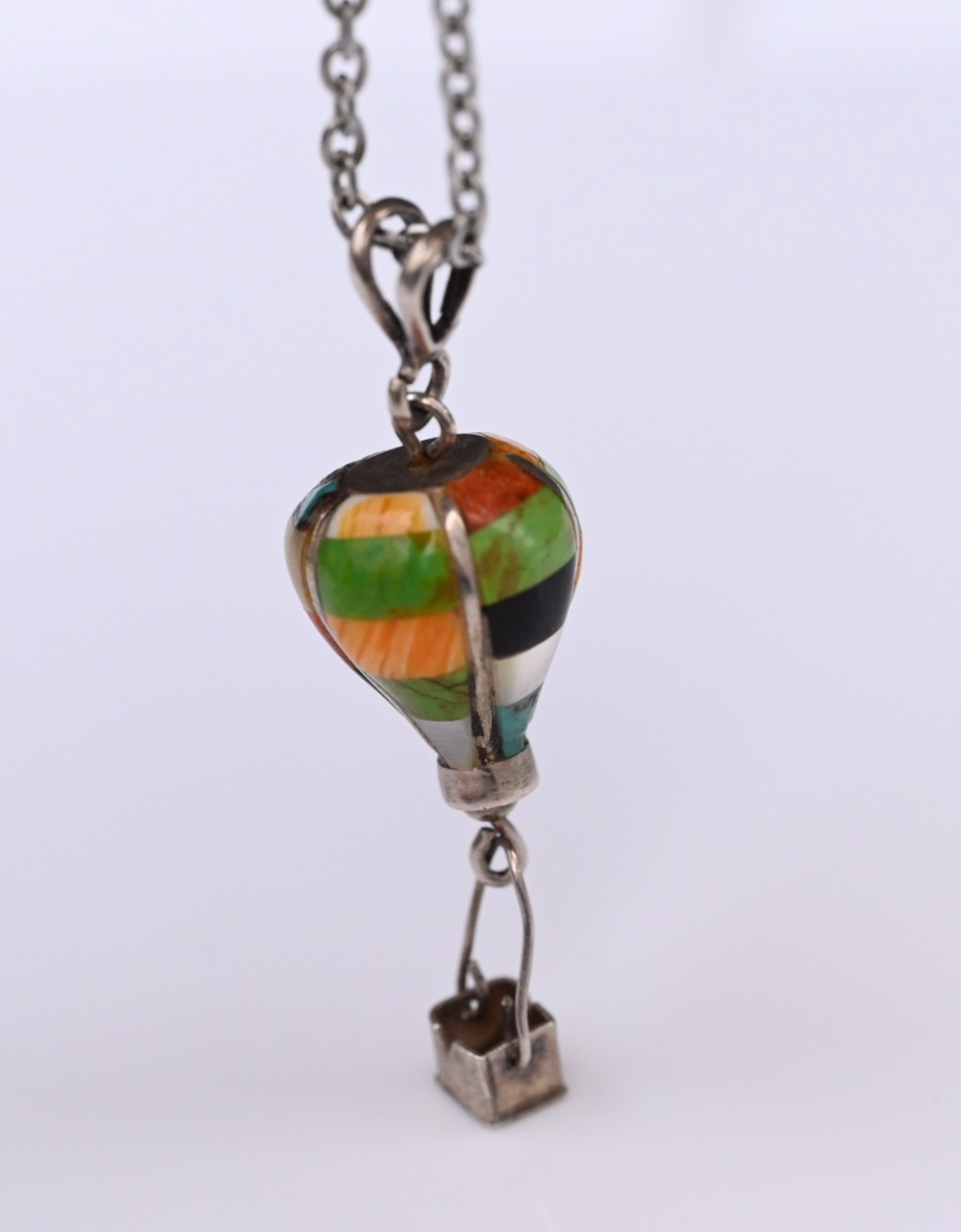 Vintage Native American Zuni Navajo Sterling Silver Hot Air Balloon Pendant5