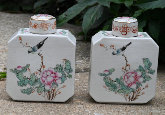 Rare 1900s Chinese Famille Rose Porcelain Tea Containers By Huacha Co. *Marked*1