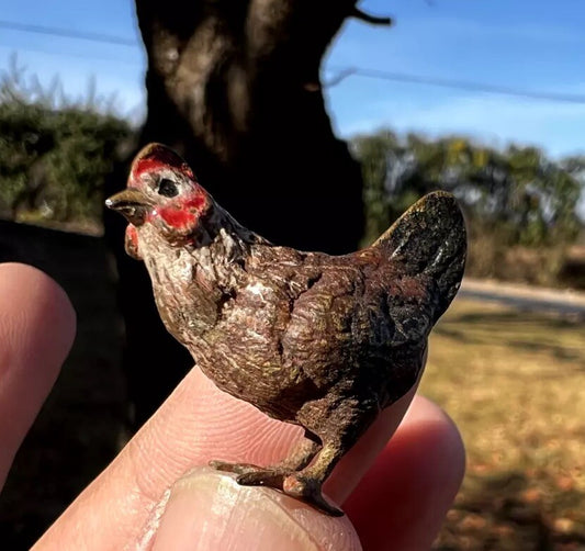 Antique Austrian Vienna Cold Painted Bronze Figure of Brown Miniature Hen1