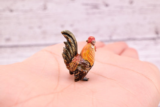 Amazing Antique Austrian Vienna Cold Painted Bronze Figure of Miniature Rooster1