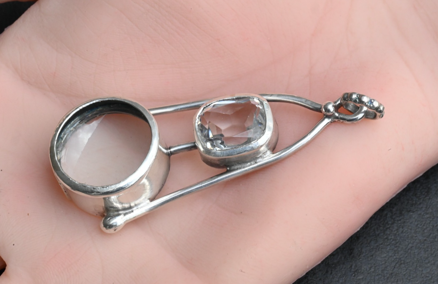 Vintage Signed Sterling Silver & Faceted Clear Gem Southwest Jewelers Loupe3