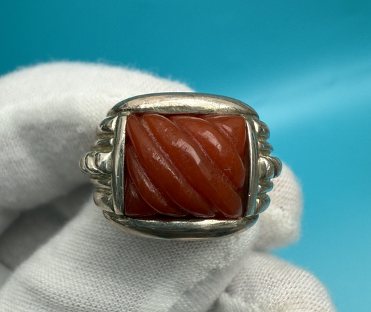Stunning Judith Ripka Carved Ribbed Carnelian Sterling Silver 925 Ring1
