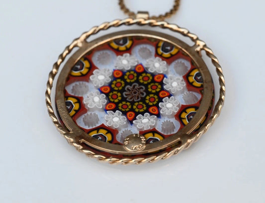 Vintage Italian Murano Millefiori Art Glass Pendant Set in 14K Gold Filled1