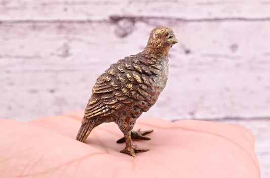 Original Early Antique Austrian Vienna Cold Painted Bronze of Partridge Bird1