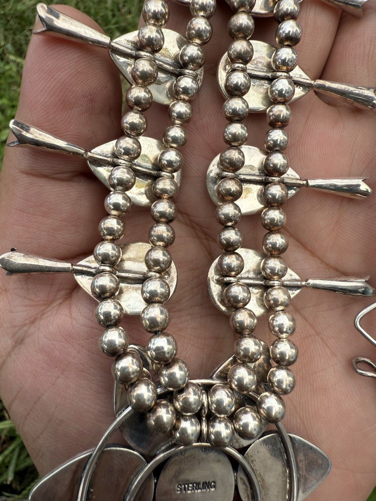 Gorgeous Native American Sterling Silver Squash Blossom Necklace with Red Coral10