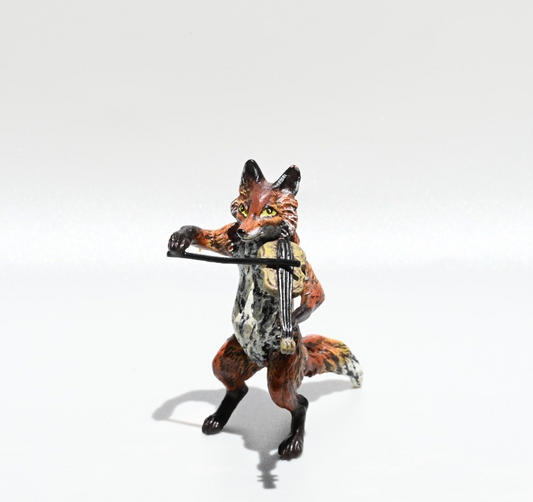 Gorgeous Austrian Vienna Cold Painted Bronze Figure of Fox Musician with Violin1