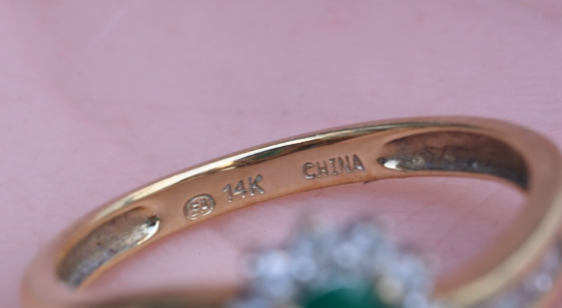 Gorgeous Vintage Oval Emerald Ring with Halo of Diamonds in 14K Yellow Gold6