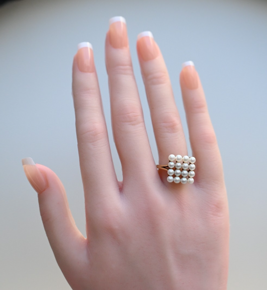 Stunning Akoya Pearls Cluster Ring 14k YG by World Renowned Designer MIKIMOTO1