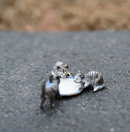 Unique Austrian Vienna Cold Painted Bronze Figure of Small Kittens Drinking Milk1