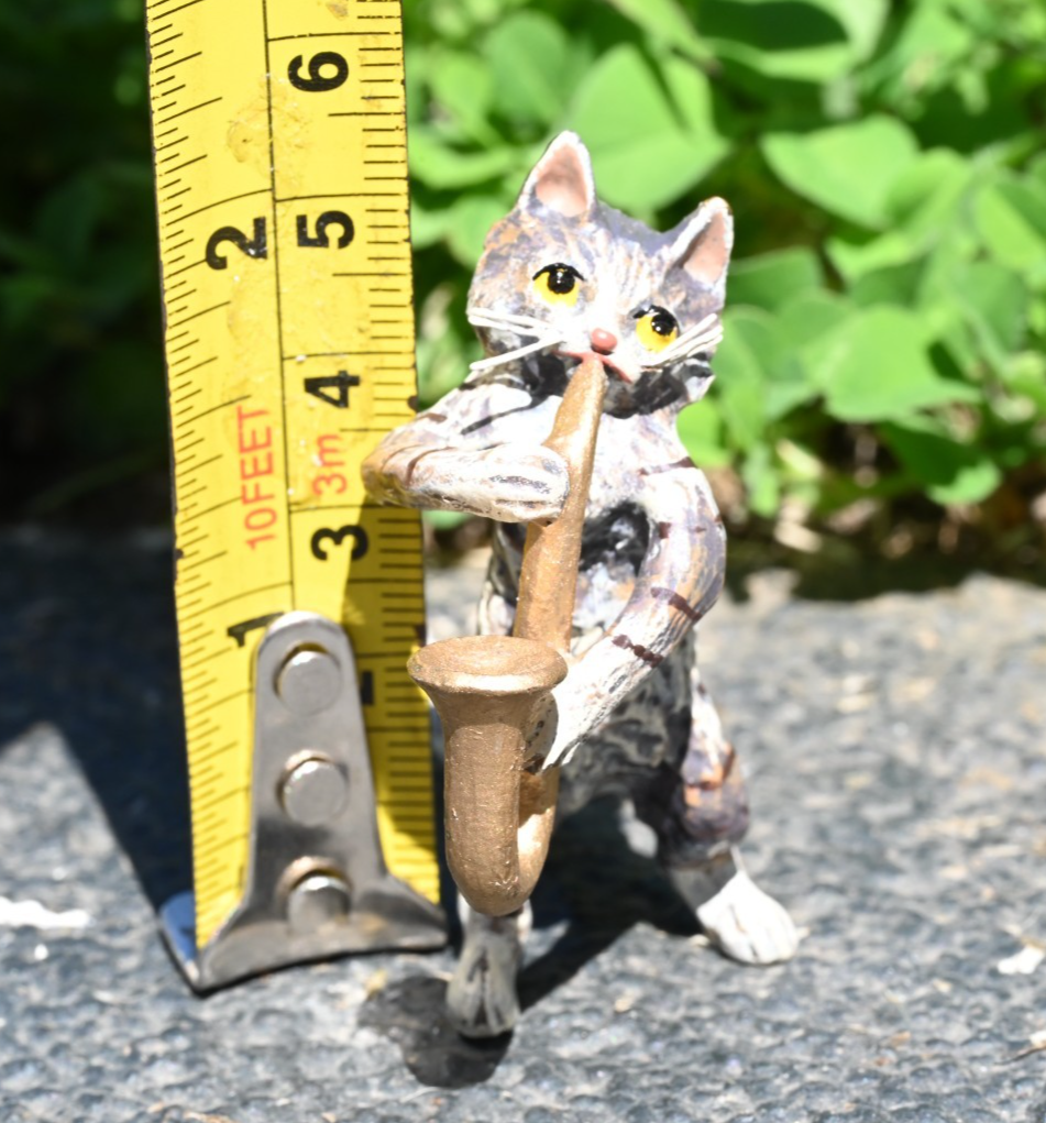 Fritz Bergmann Austrian Vienna Cold Painted Bronze Musical Cat with Saxophone8