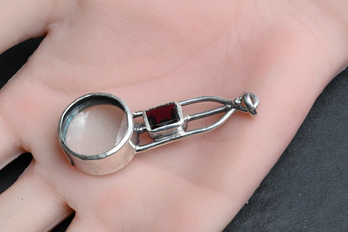 Vintage Signed Sterling Silver & Deep Red Lab Ruby Southwest Jewelers Loupe4