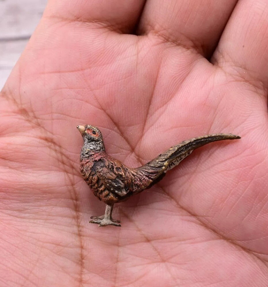 Old Antique Austrian Vienna Cold Painted Bronze Figure of Miniature Pheasant9