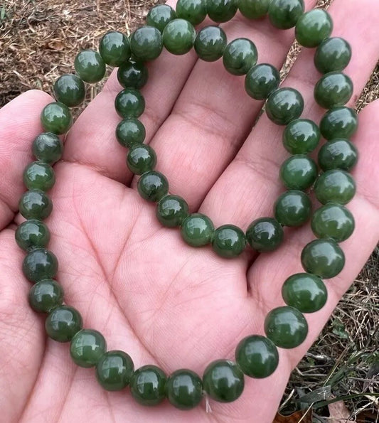 Beautiful Antique / Vintage Spinach Natural Green Jade Beaded Necklace1