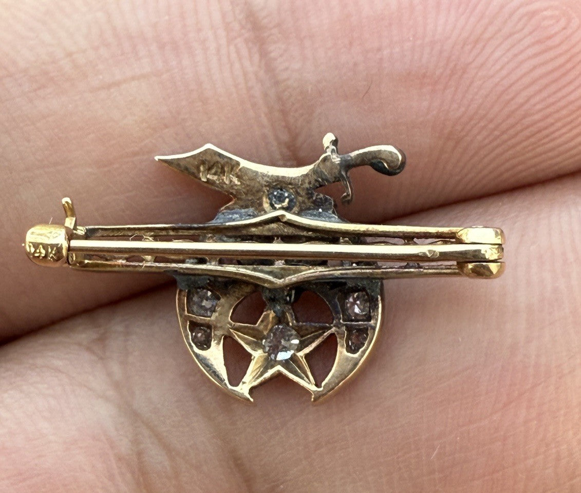 High Quality Antique 1900s Mason Masonic Egyptian Pharaoh 14k & Diamond Brooch5