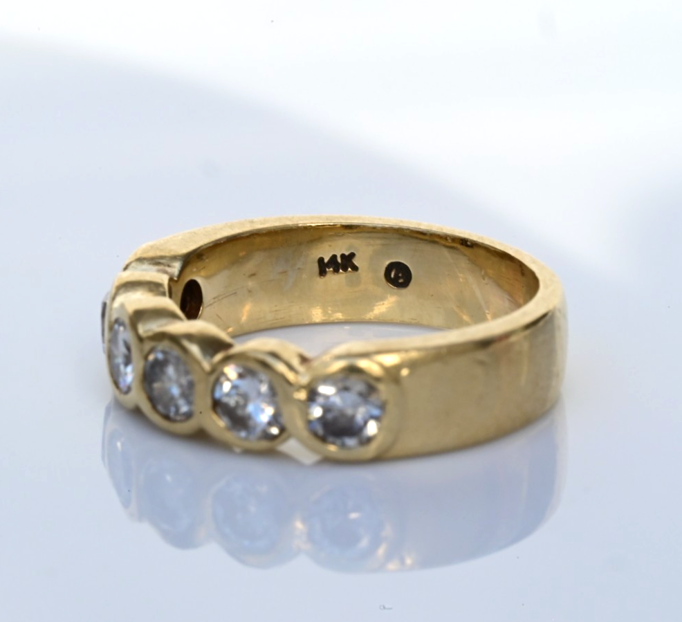 Vintage Half Eternity Round Brilliant Bezel Set 6 Natural Diamond Ring in 14k YG3