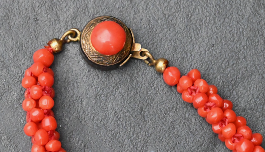 Antique Vibrant Natural Red Coral Beaded Bracelet with 800 Silver Clasp1