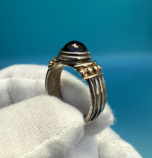 Unique .925 Sterling & 14K Yellow Gold Solitaire Band Ring with Black Onyx1