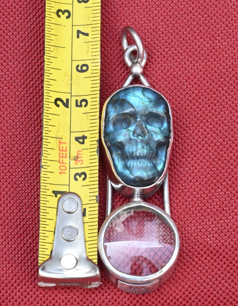 Stunning Sterling Silver Southwest Jewelers Loupe W/ Labradorite Skull4