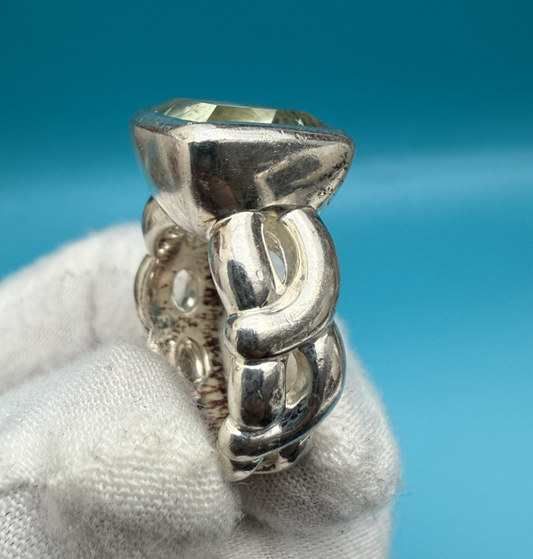 Sturdy Well Made Sterling Silver Ring with Faceted Green Amethyst or Quartz1