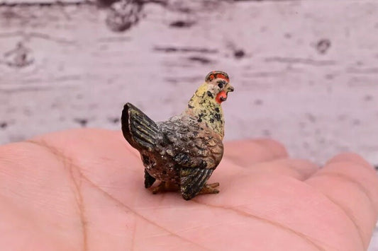 Antique Austrian Vienna Cold Painted Bronze Figure of Cute Small Chicken1