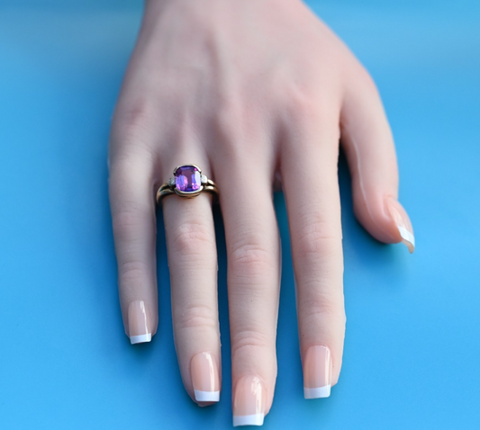 Simple Yet Elegant Antique 10k Yellow Gold Ring w/ Lab Created Purple Sapphire1