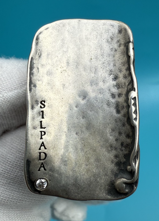 Silpada Hammered Sterling Silver Ring with Cubic Zirconia0