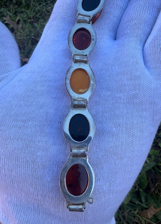 Wonderful Vintage Lab & Natural Amber Continental European Silver Bracelet6