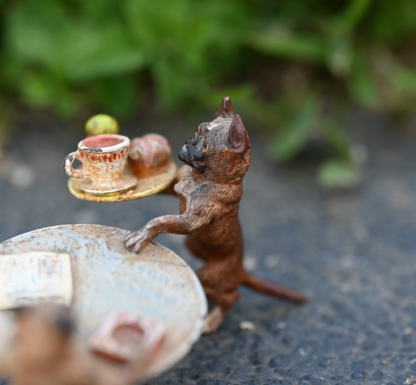 Vintage Austrian Vienna Cold Painted Bronze Figure of Pug Dogs Having Lunch13