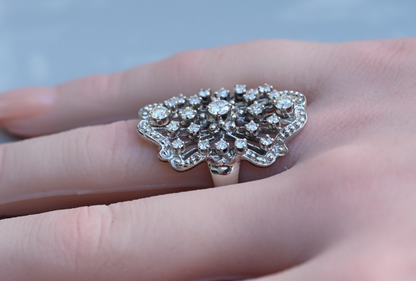 Amazing 14k WG Cocktail Ring in Art Deco Filigree Style with Cluster of Diamonds4