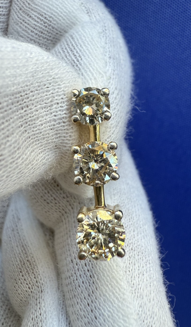 Wonderful Ladder Style 14K Pendant with 3 Graduated Diamonds 1.90 cttw IGI Cert.0