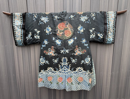 Early Antique Qing Dynasty Chinese Silk Embroidery Robe Butterflies & Flowers0