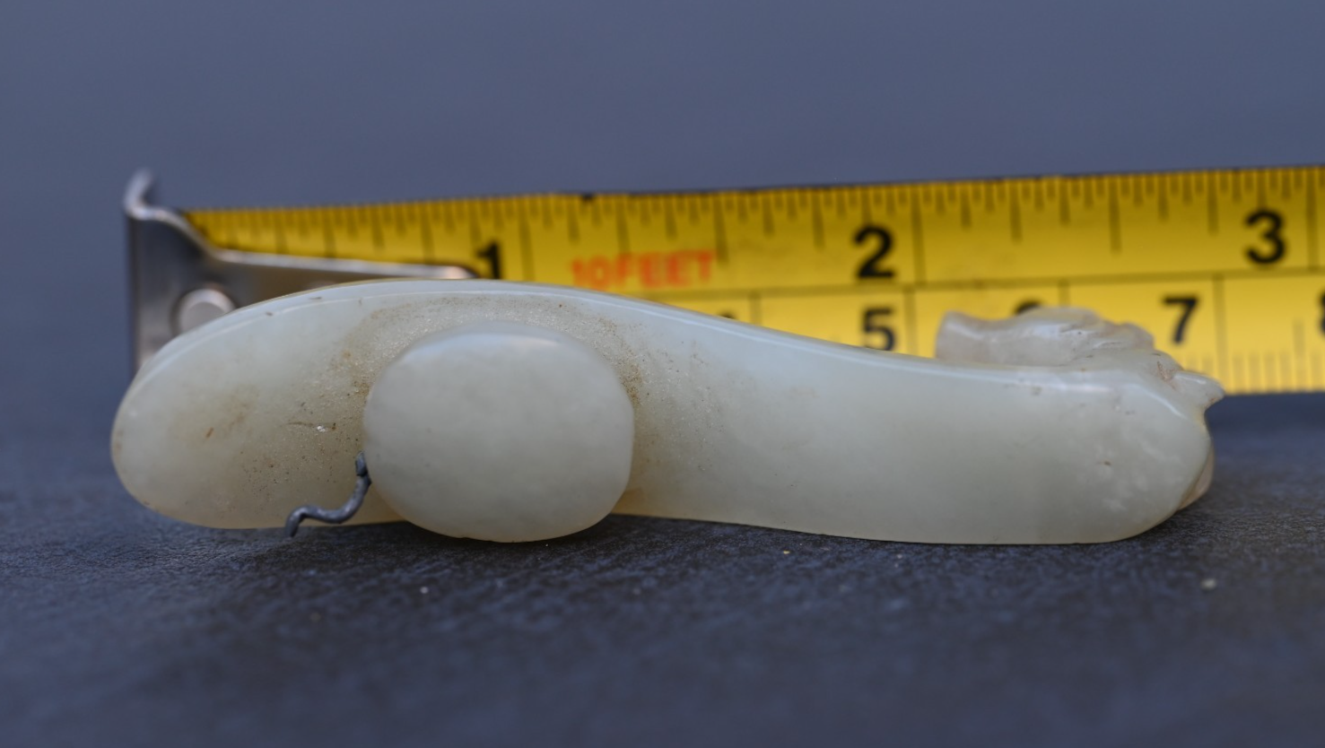 Genuine Antique 1900s Carved Chinese White Celadon Jade Dragon Belt Hook5