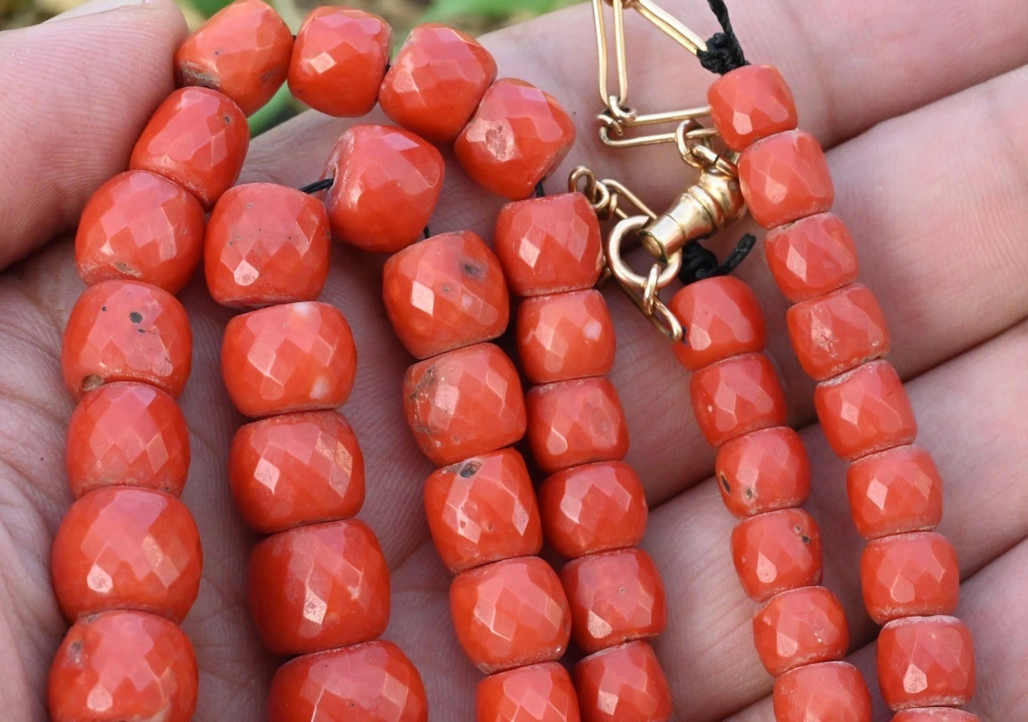 Authentic Antique Faceted Natural Deep Red Coral Beaded Necklace Possibly AKA6